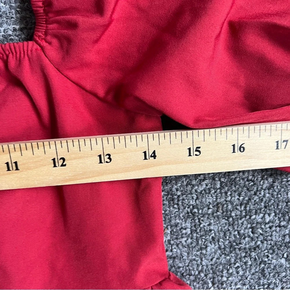 Exlura Square Neck Puff Long Sleeve Red Mini Dress Size Medium A-Line - Picture 10 of 11